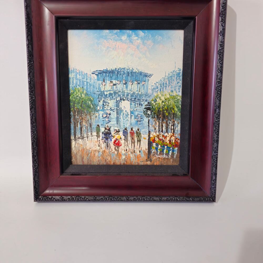 Vintage Signed Arc De Triomphe Original Paris City Scape 14" x 13"